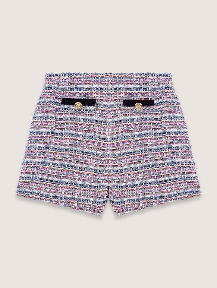 Maje Tweed Shorts With Contrasting Trim In Blue / Red