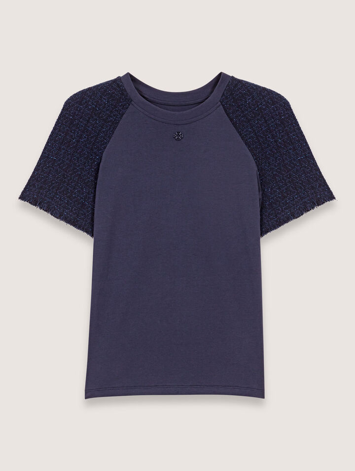 Tweed-sleeved T-shirt