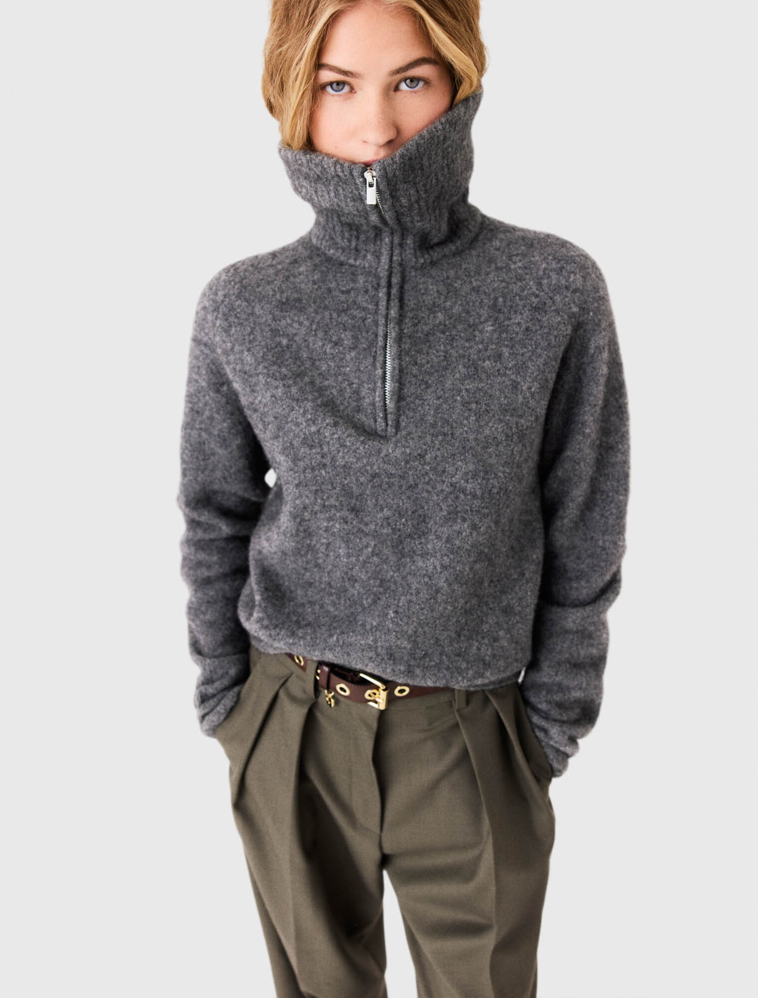 Zip-neck yak jumper