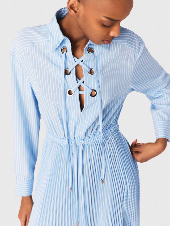 Long pleated dress with eyelets