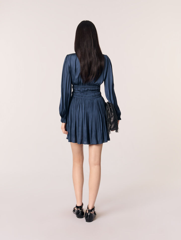 Short satin dress with ruffles