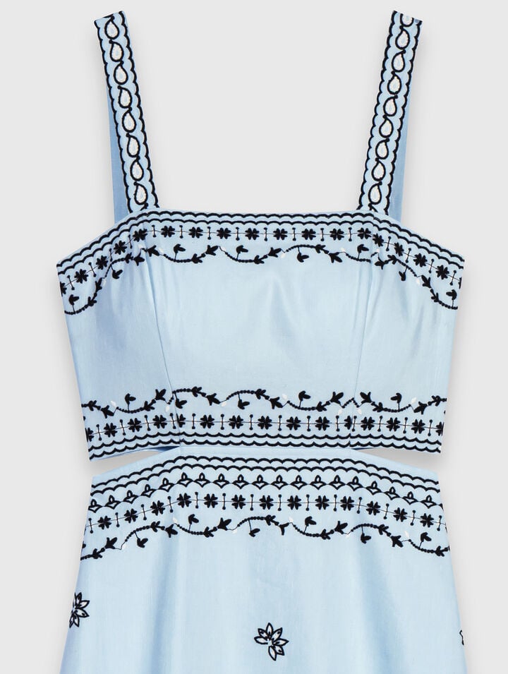 Embroidered linen blend maxi dress