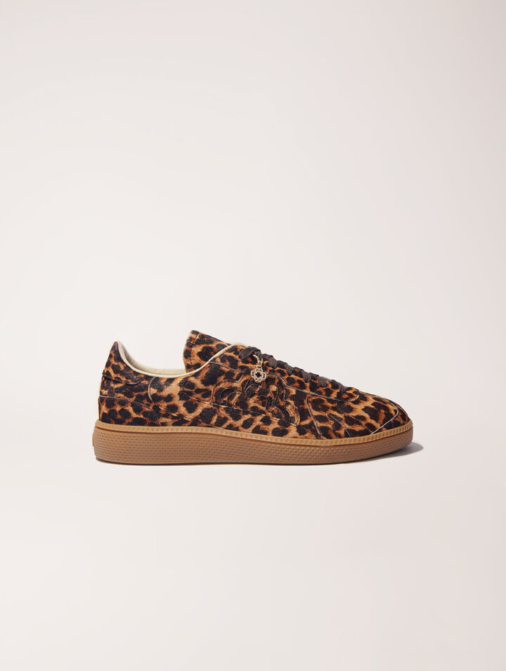 Maje Leopard Print Leather Trainers In Leopard Print