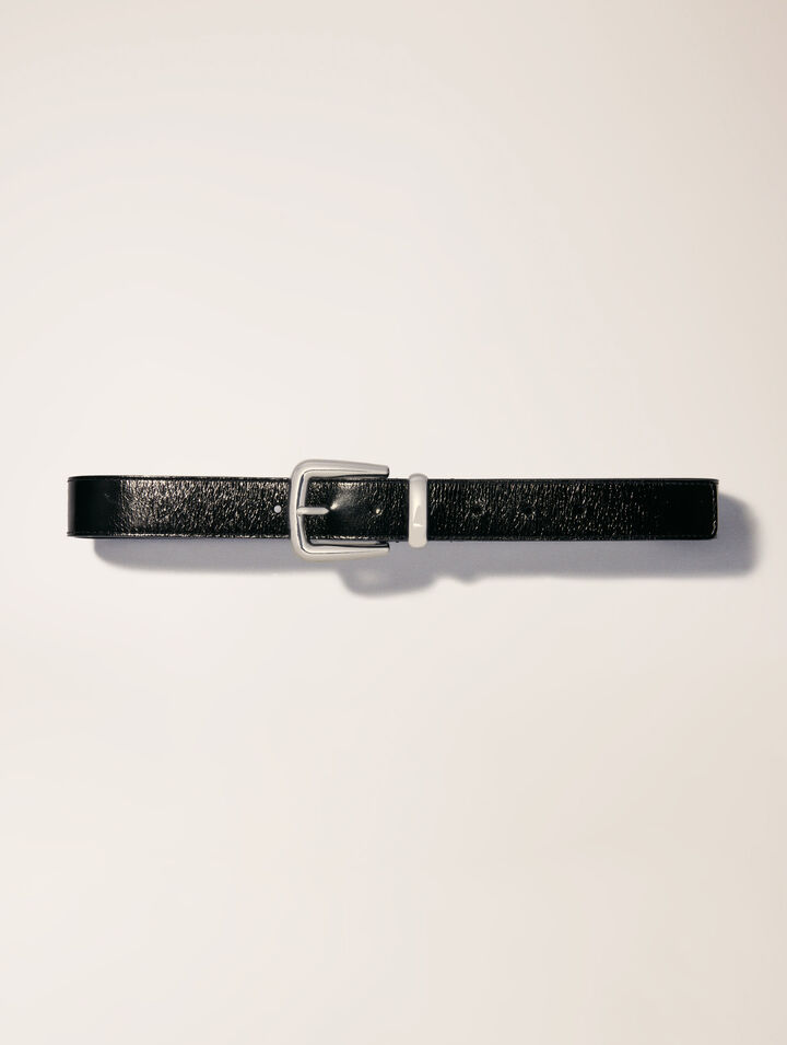 Leather belt with square buckle