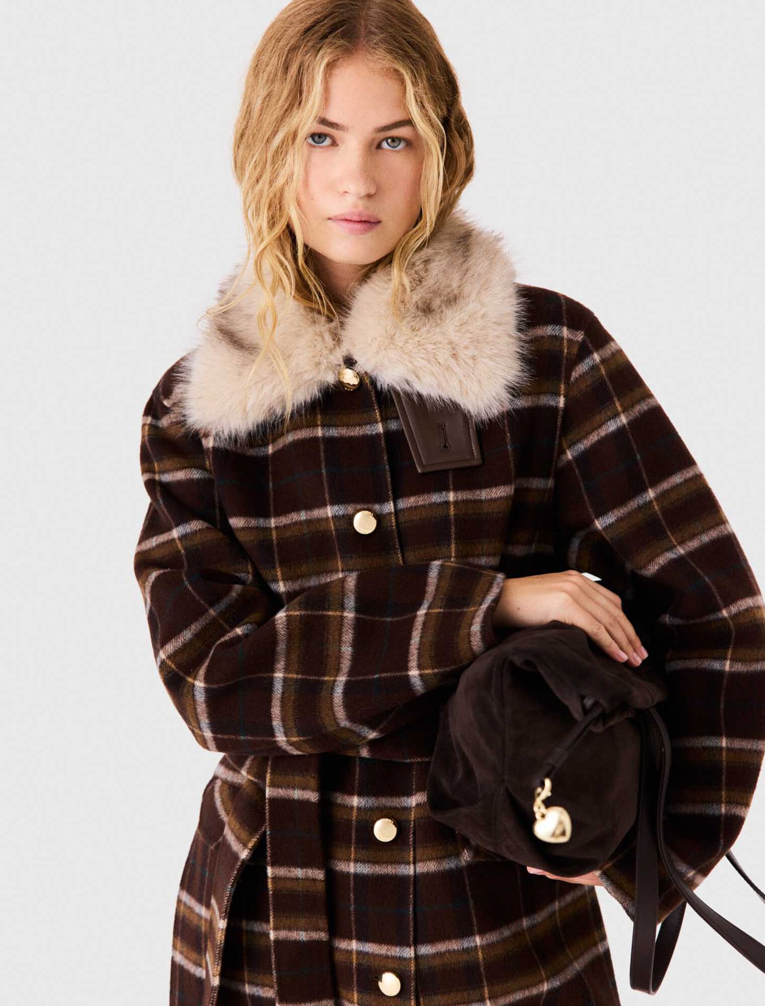 Long coat with faux fur collar