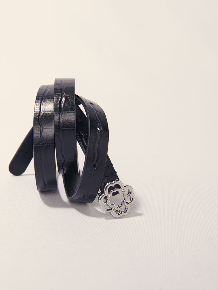 Slim mock croc leather Clover belt