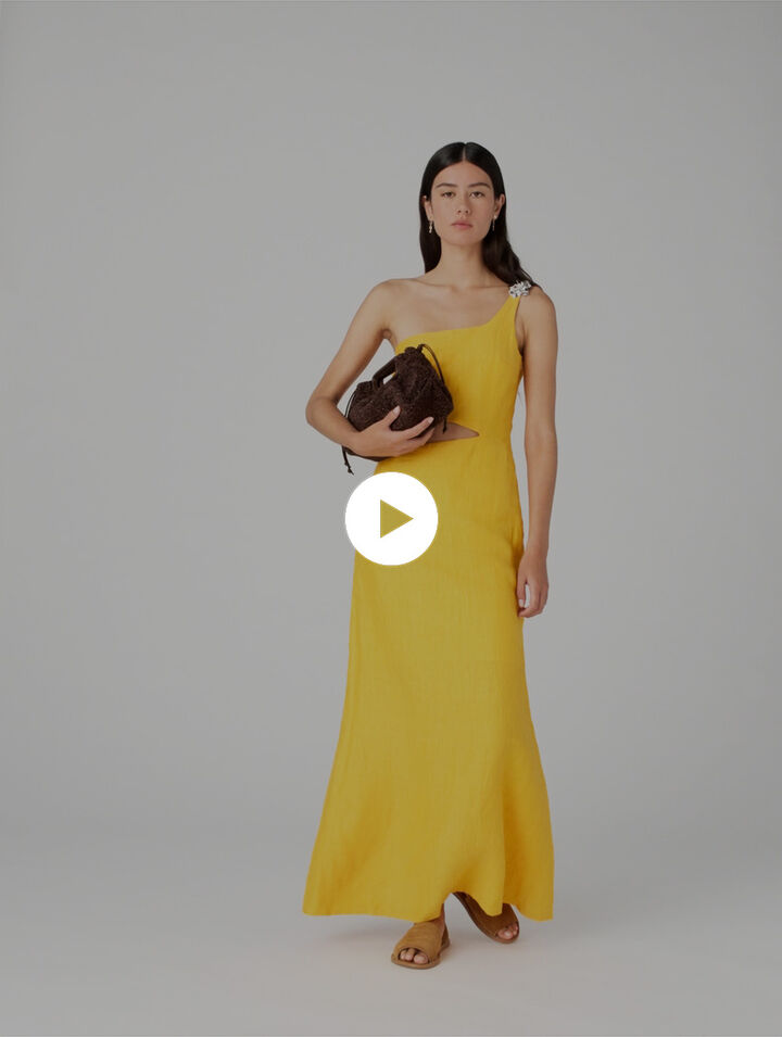 Asymmetrical linen-blend dress