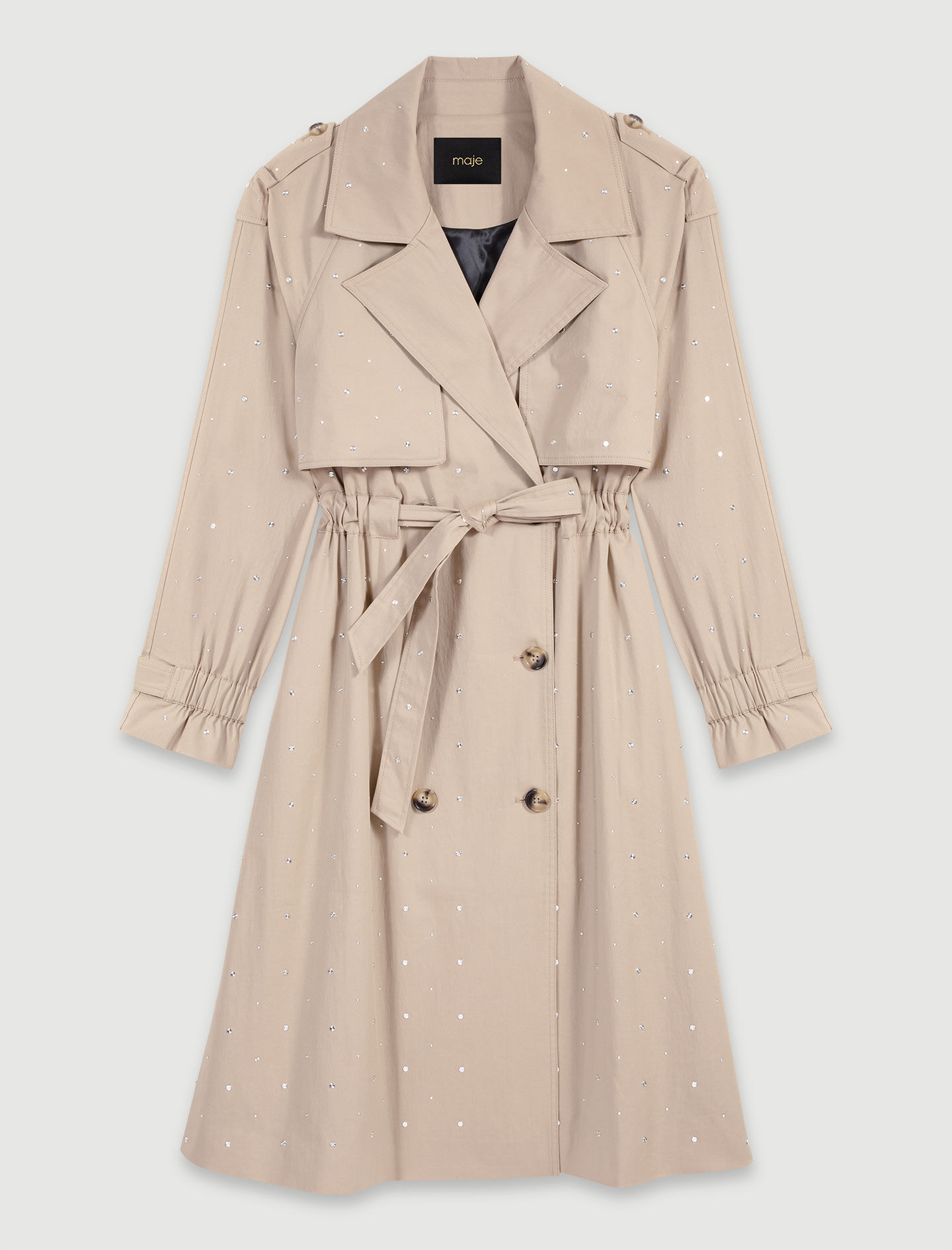 Studded elastic waist trench coat - Long coats | Maje