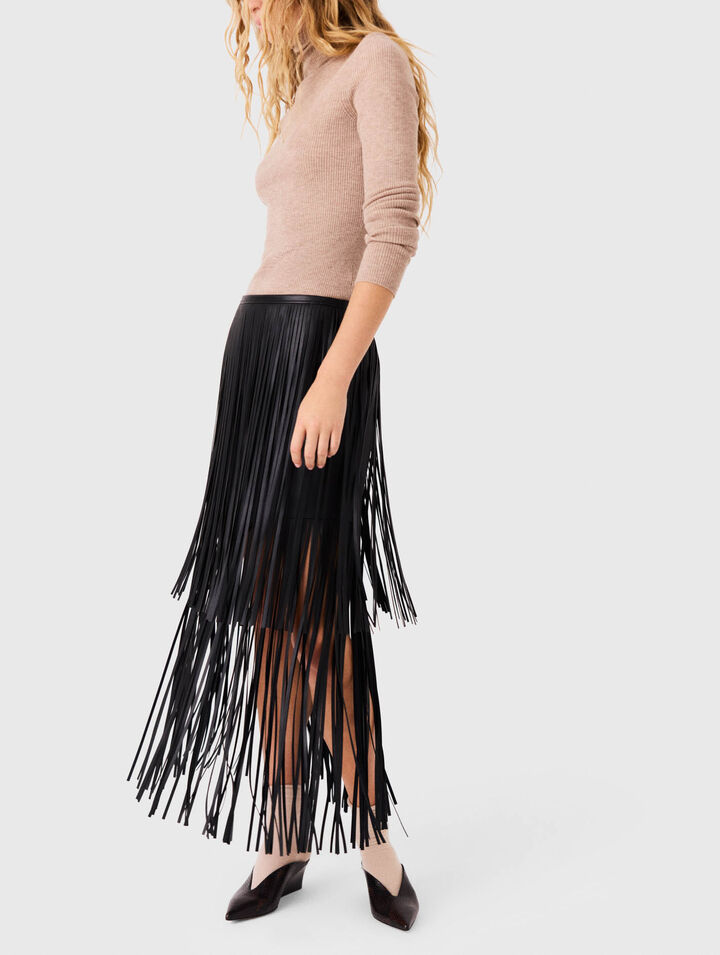Fringed faux leather skirt