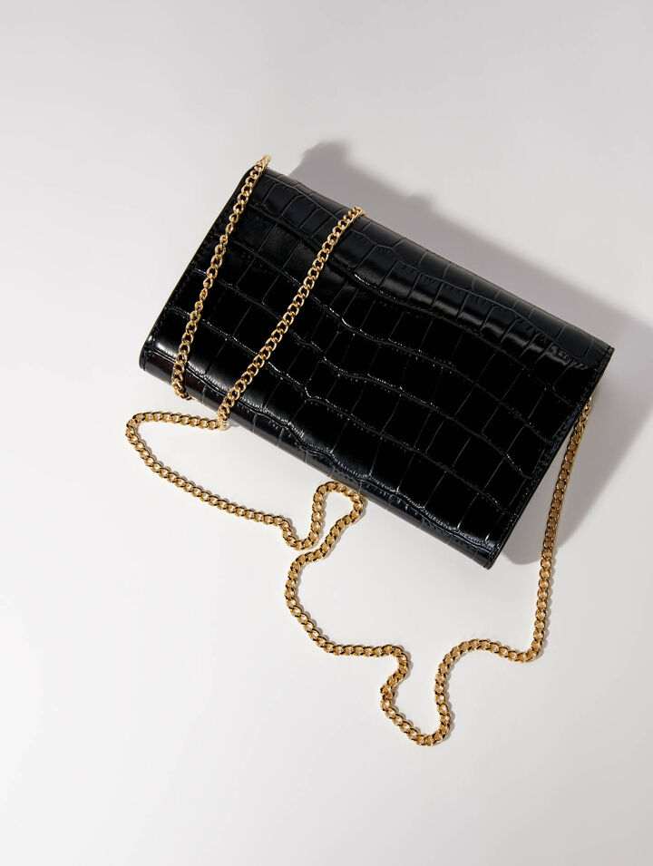 Croc-effect embossed leather bag