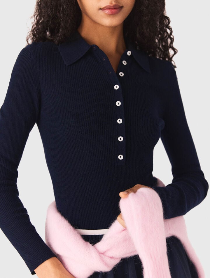 Polo collar ribbed jumper