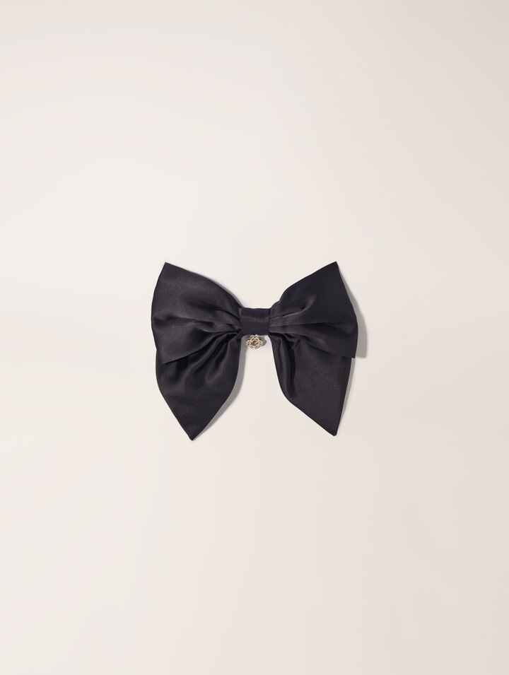 Maje Womens Charm-embellished Bow Satin Hair Clip In Black