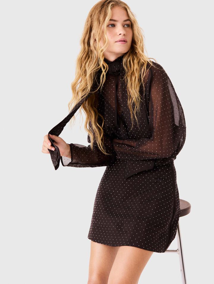 Short rhinestone tie-neck dress