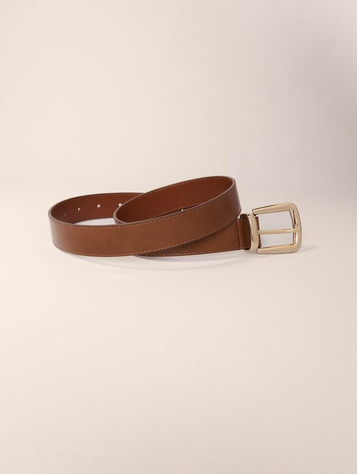 Leather belt with square buckle