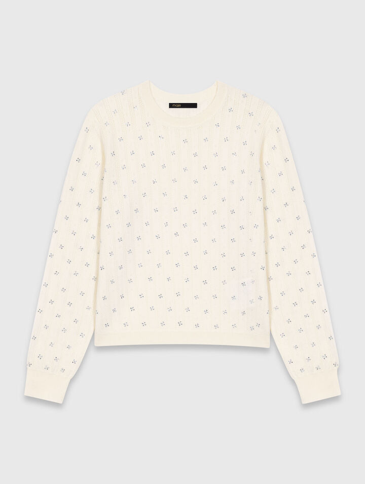 Rhinestone-front cardigan