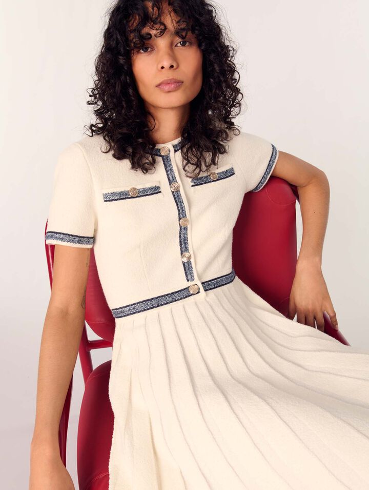 Pleated knit short dress