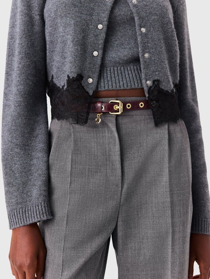 Slim leather belt with eyelets