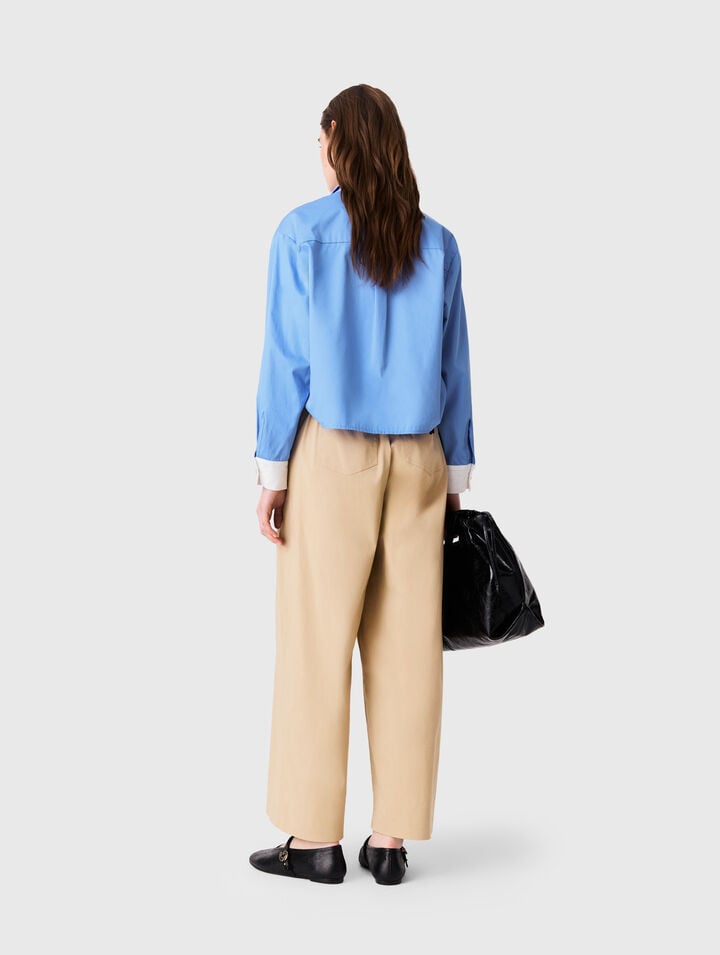 Wide-leg cotton trousers