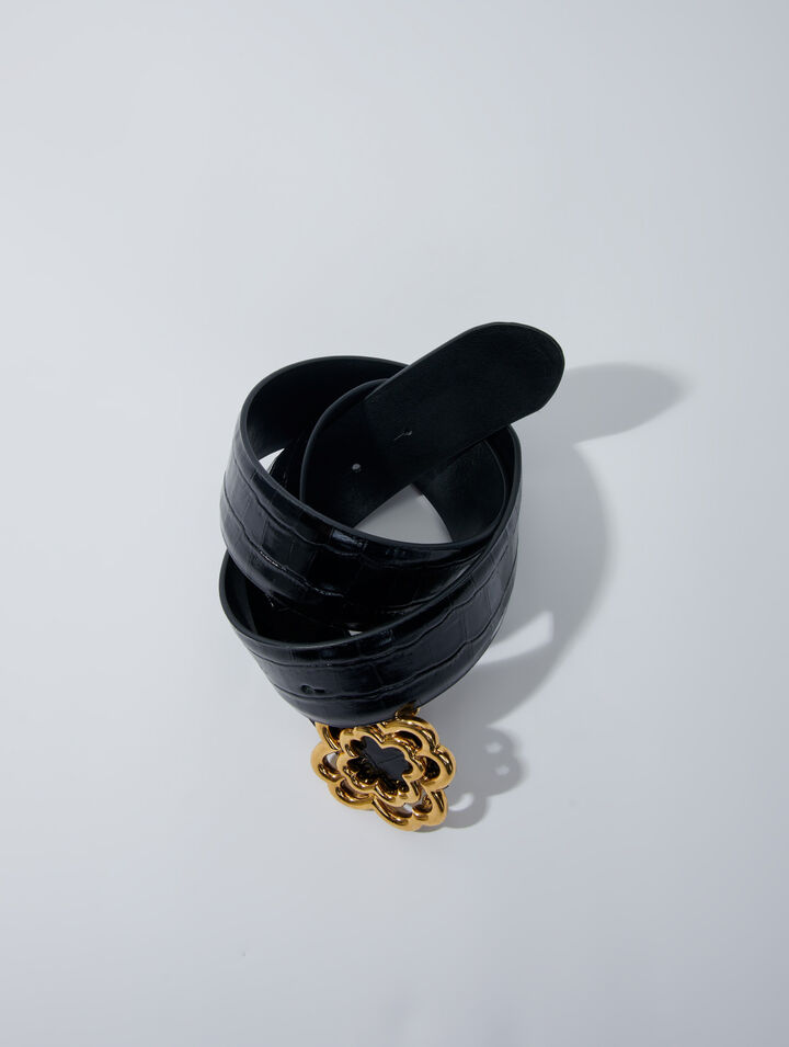 Croc-effect leather double M belt
