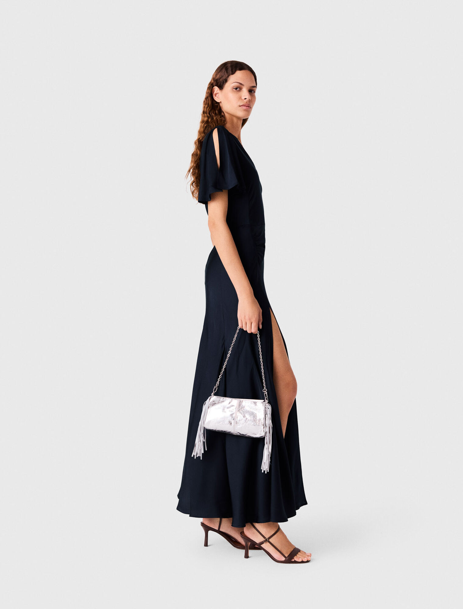 Draped satin maxi dress