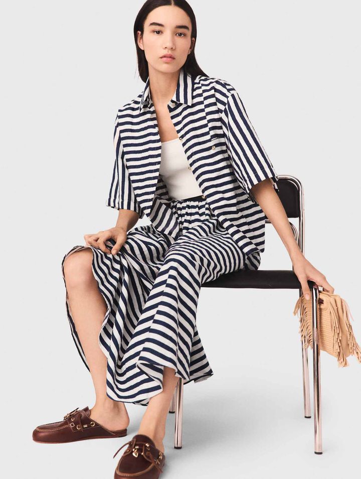 Linen-blend midi skirt