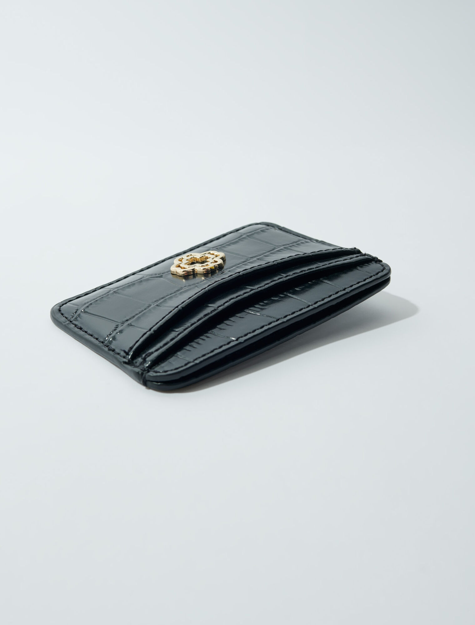 Mock croc embossed leather card case