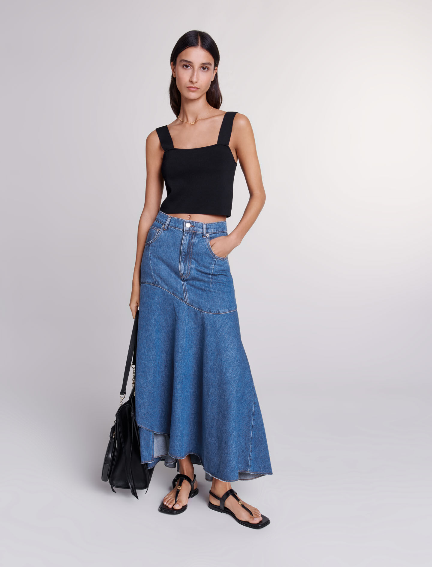 Pleated plaid asymmetric skirt maje store