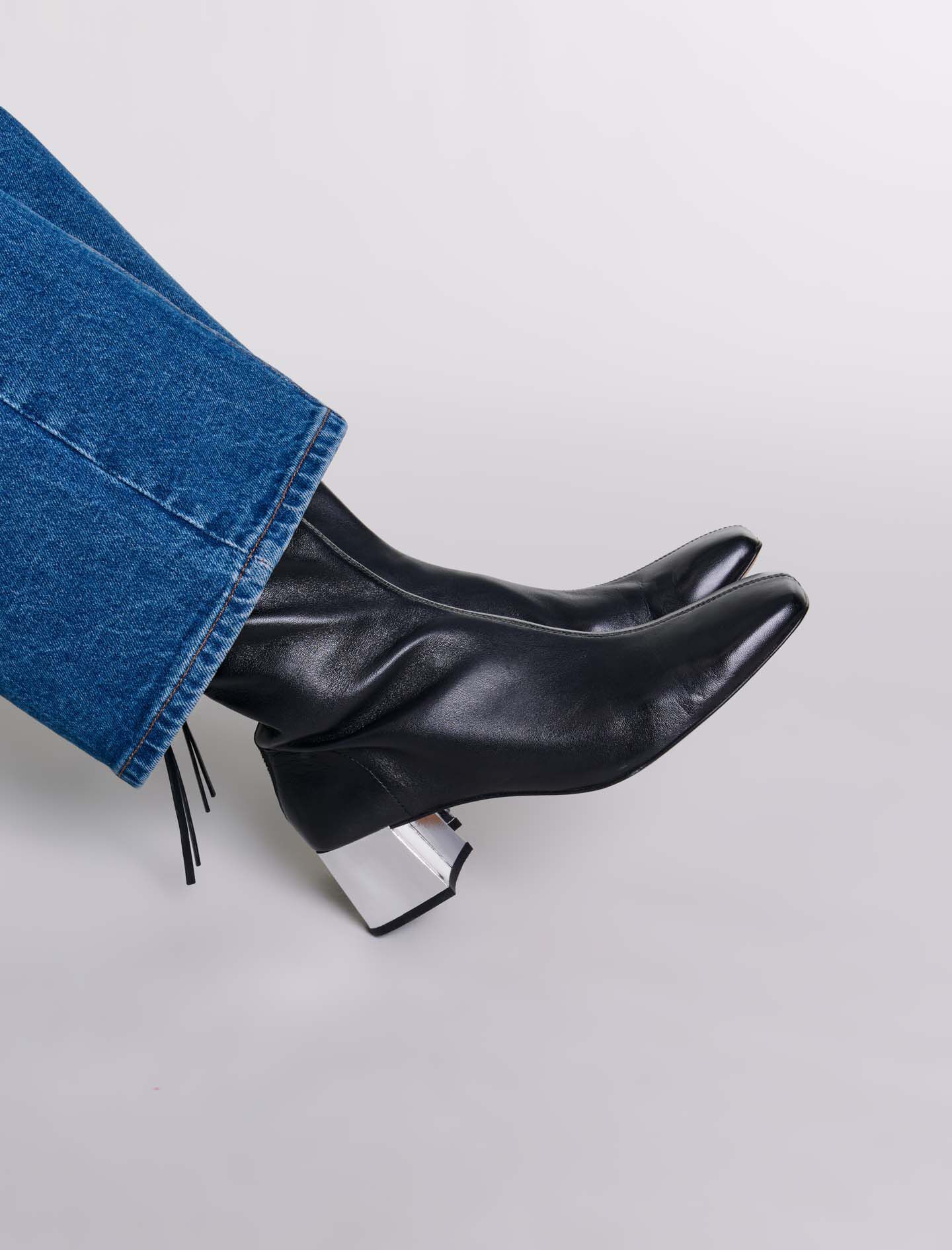 Square toed leather boots Booties Boots Maje