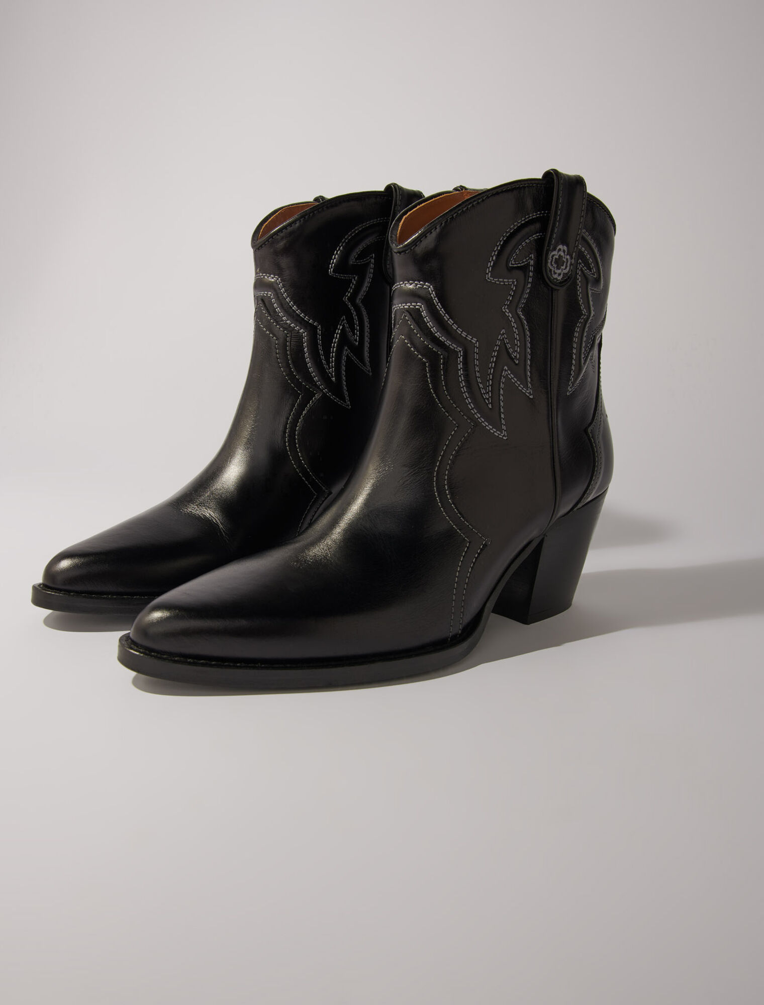 Leather cowboy ankle boots