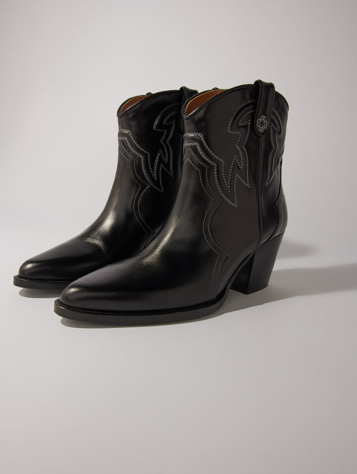 Leather cowboy ankle boots