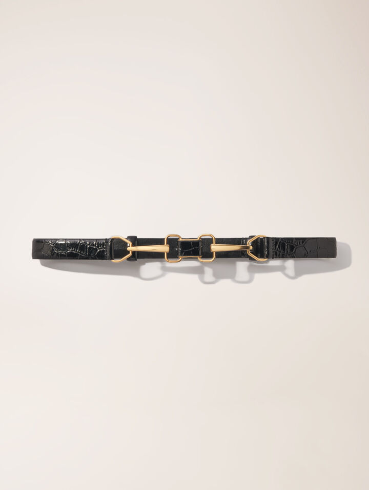 Leather belt with horse bit buckle