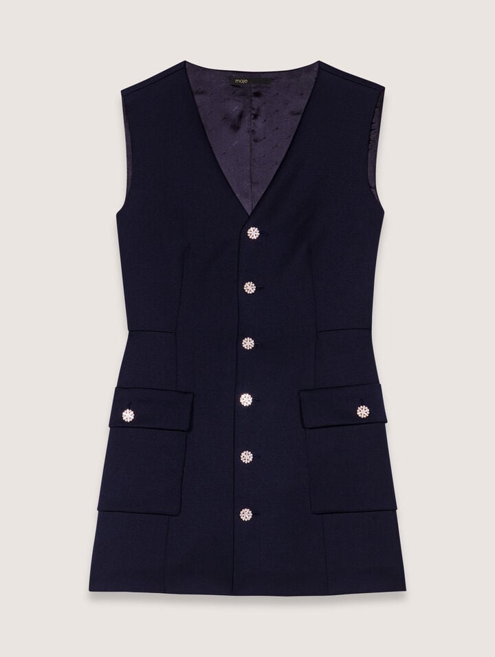 Maje Layered-effect Wool-blend Dress In Navy