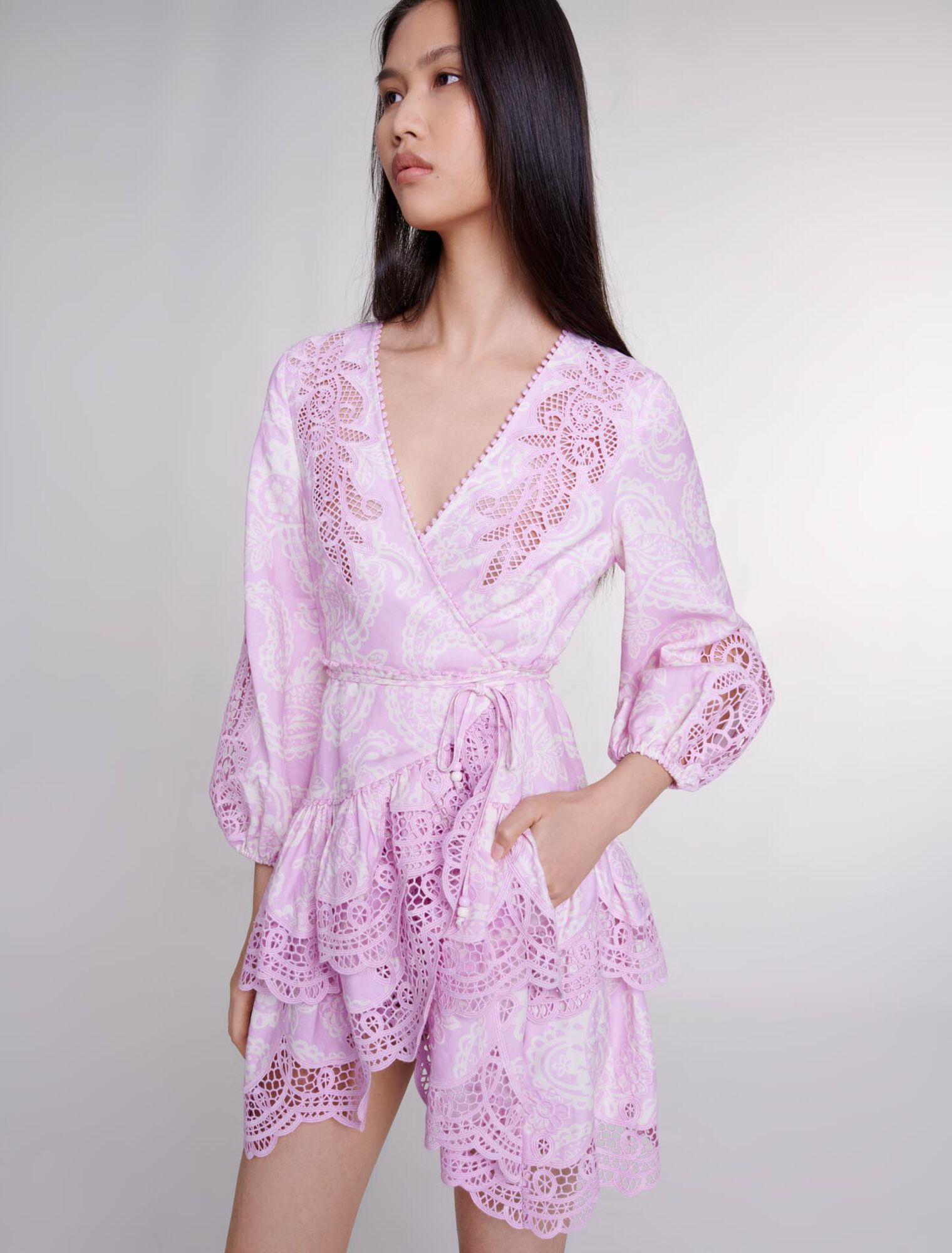 Patterned linen wrap dress