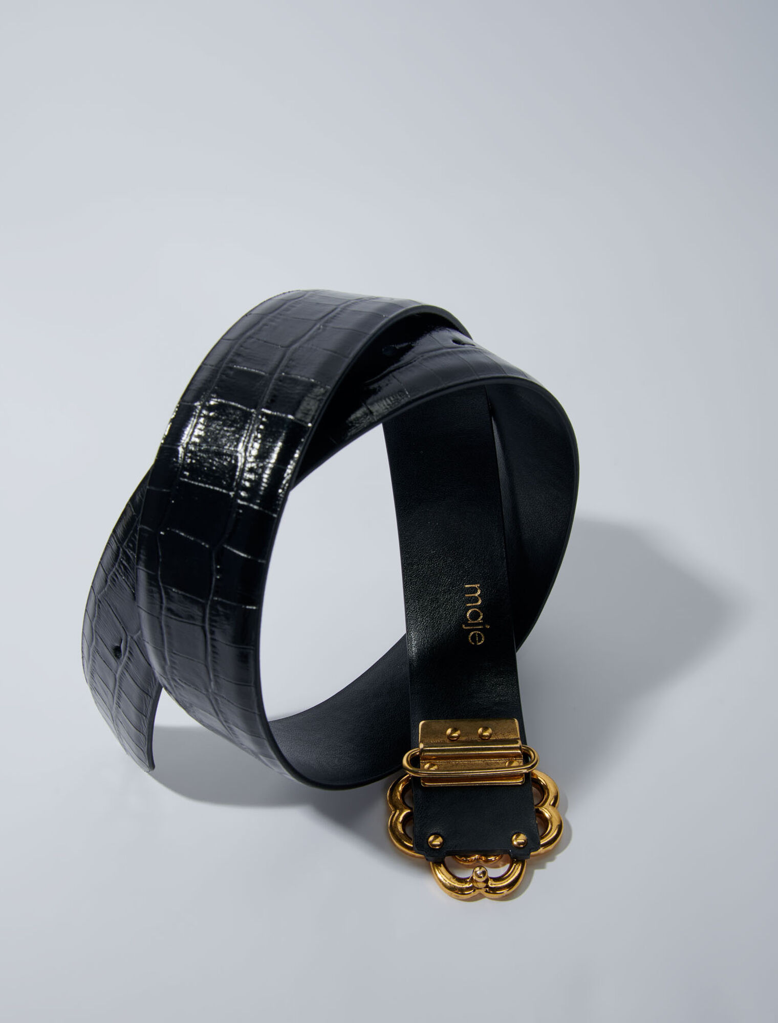 Croc-effect leather double M belt