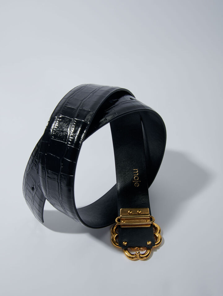 Croc-effect leather double M belt