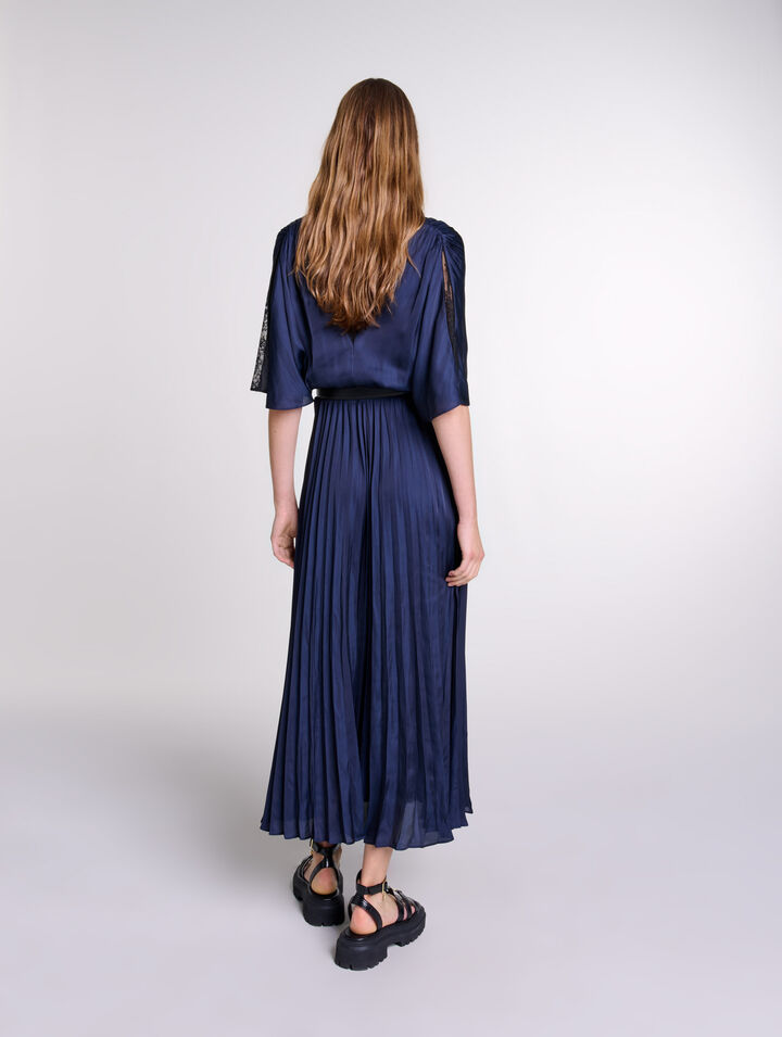 Pleated maxi dress with lace
