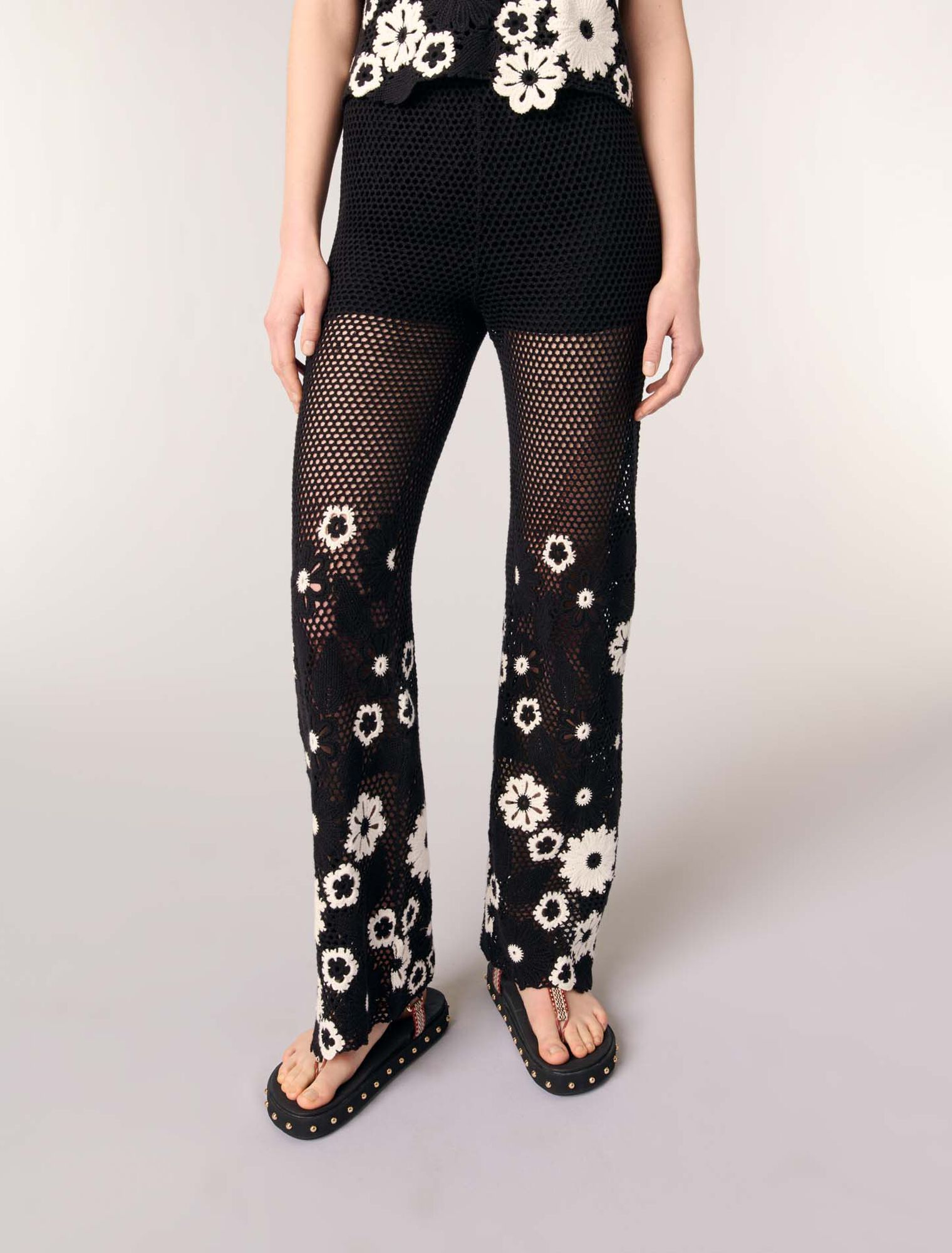 Floral crochet trousers