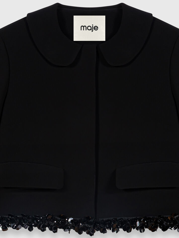 Short crepe jacket with pearls