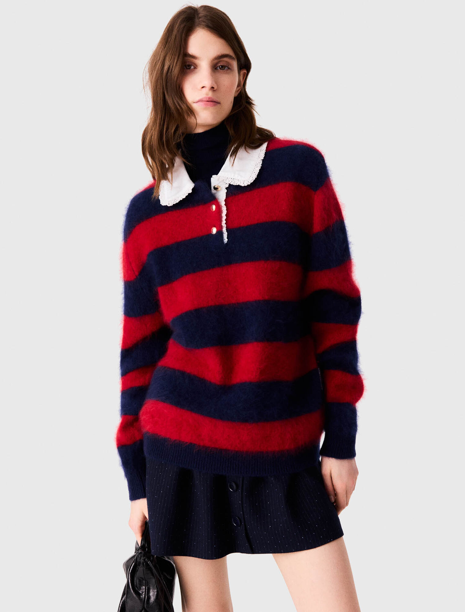 Fluffy jumper with poplin collar