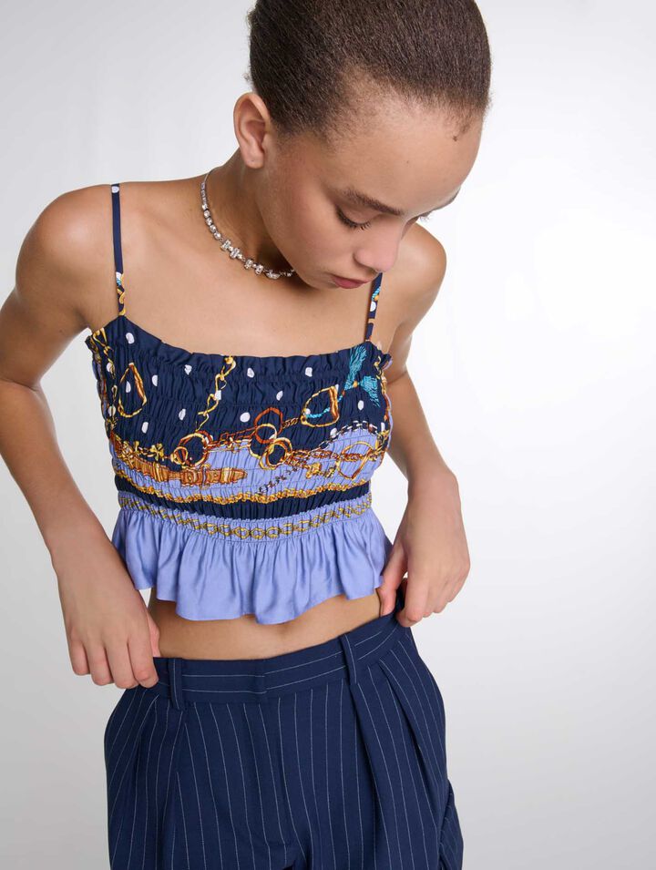 Printed smocked crop top