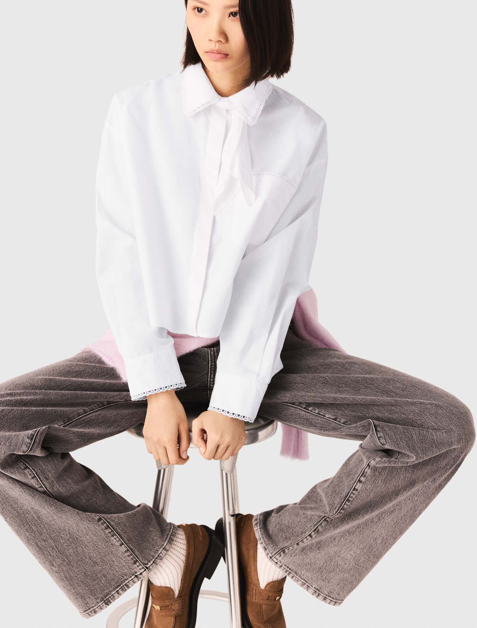 Crochet collar shirt