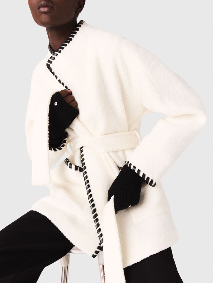 Lined coat with contrasting ribbon