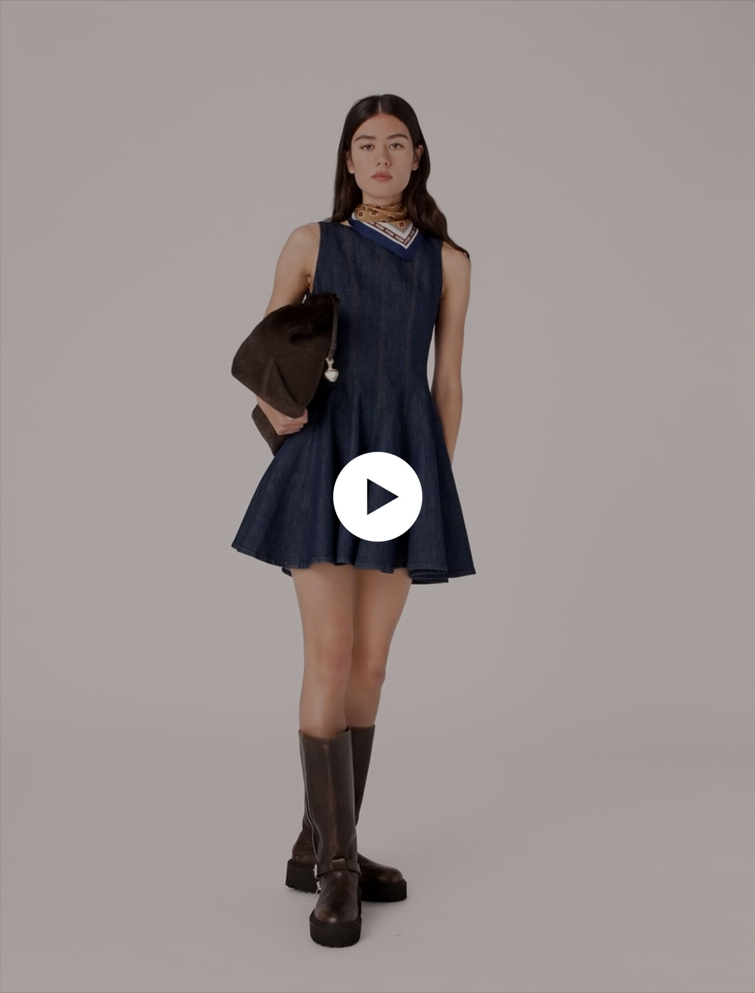 Short denim dress with ruffles