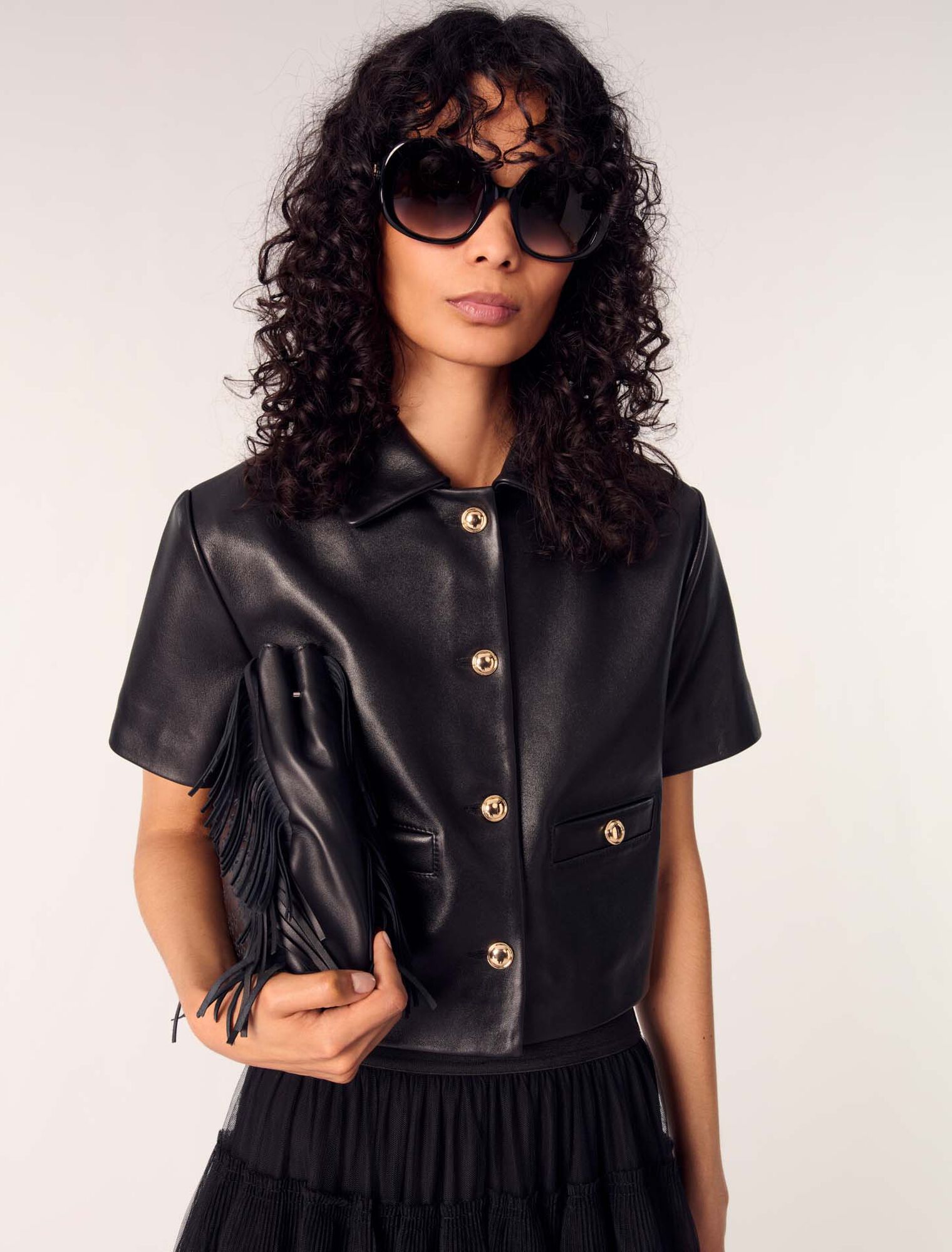 Cropped leather jacket