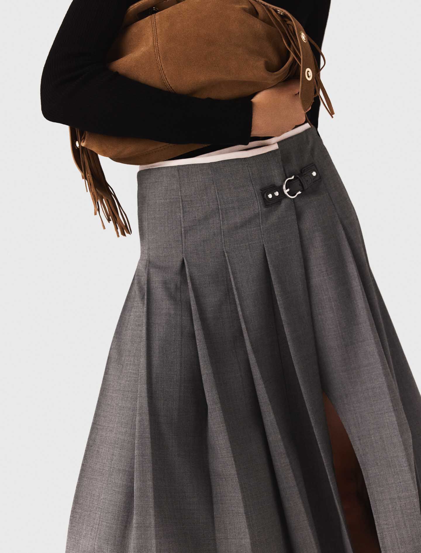 Long pleated skirt Black / Gray for Women | Maje