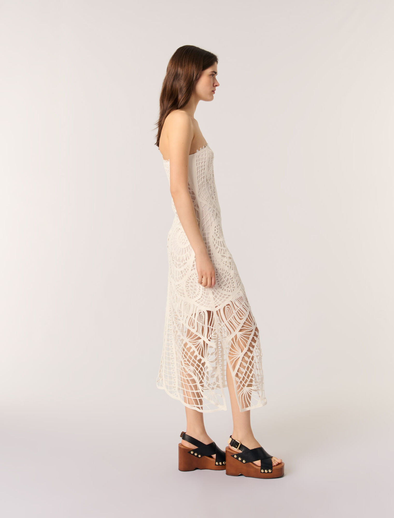 Asymmetrical crochet maxi dress