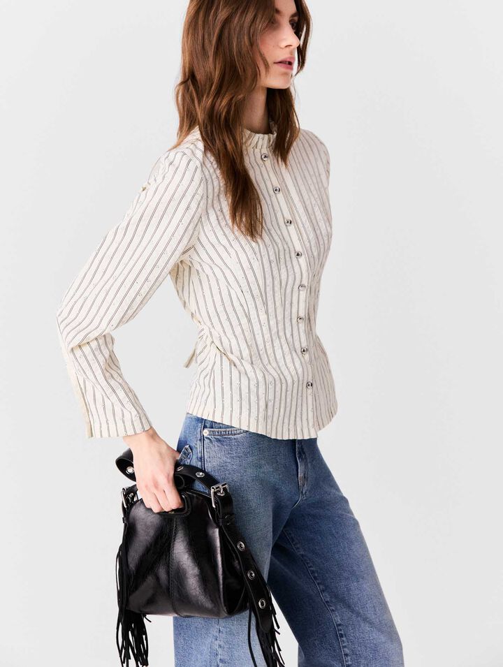 High-neck rhinestone shirt