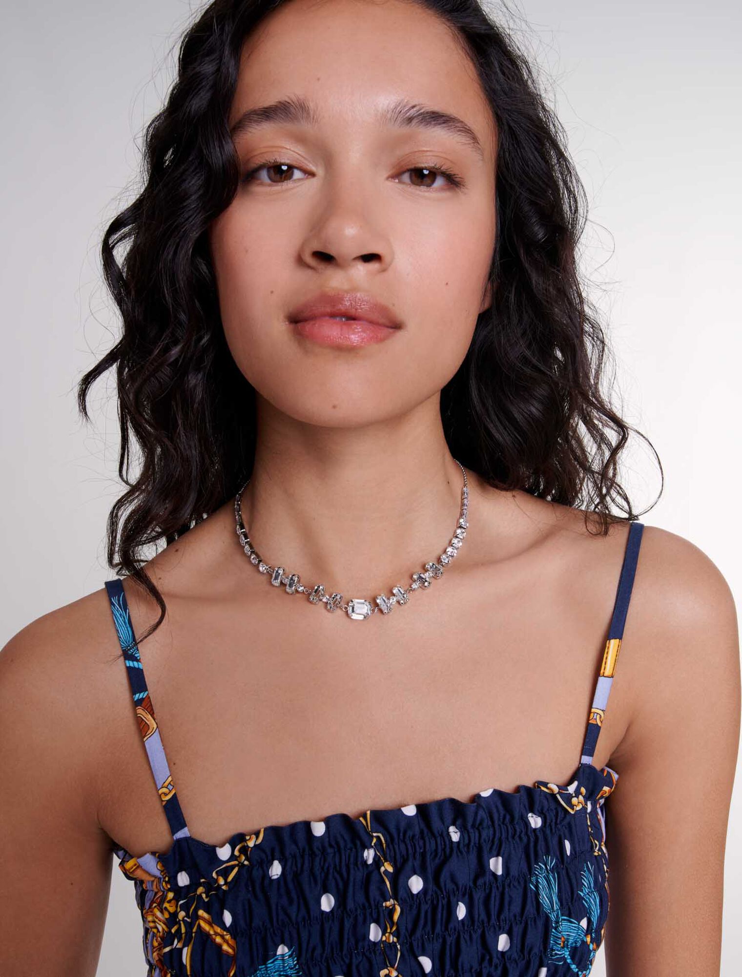 Silver rhinestone choker necklace