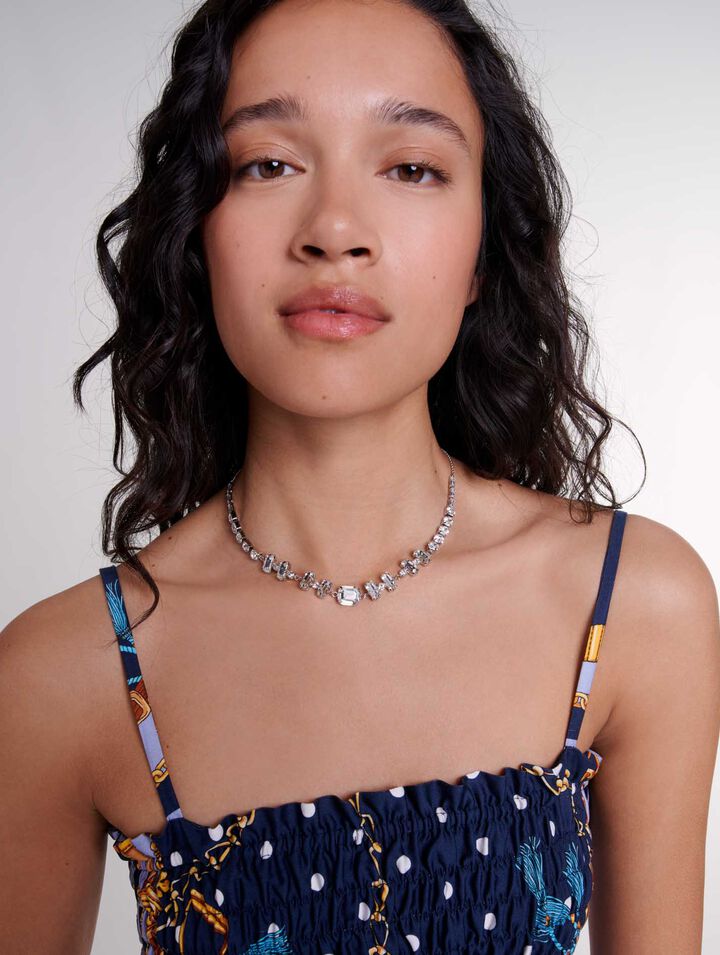 Silver rhinestone choker necklace