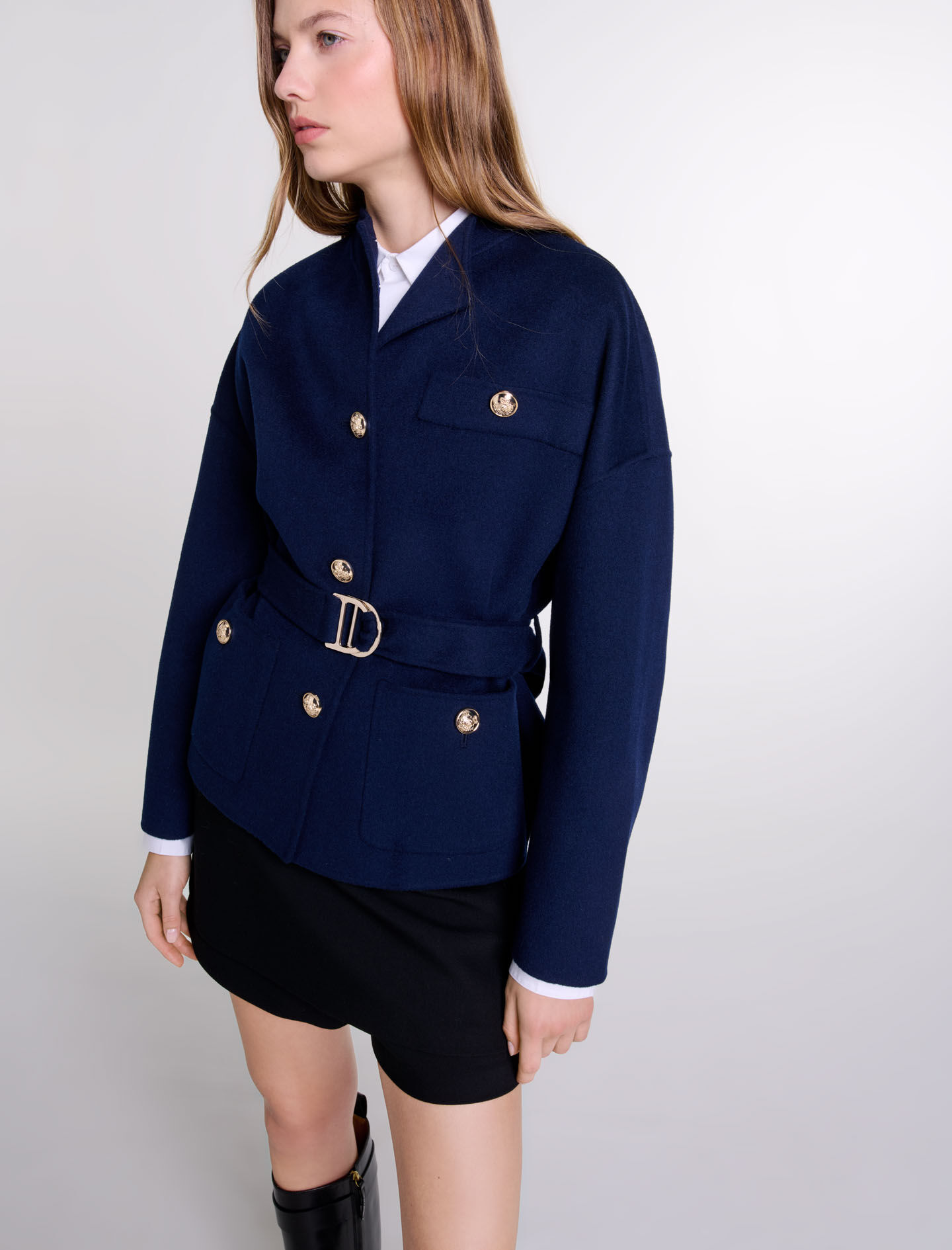 Belted short wool coat - Short coats | Maje